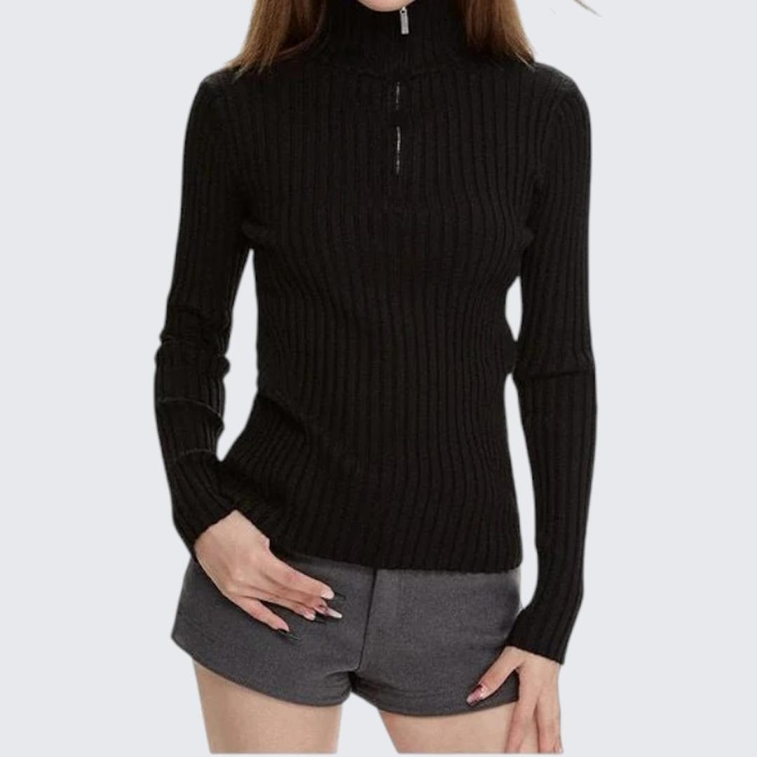 Black High - Neck Zipper Thickened Long - Sleeve Sweater For Women - Autumn & Winter - tutufox - 