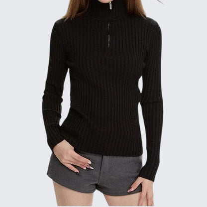 Black High - Neck Zipper Thickened Long - Sleeve Sweater For Women - Autumn & Winter - tutufox - 