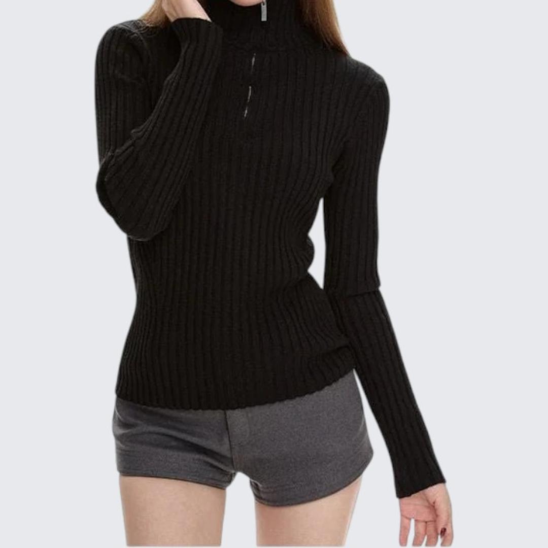 Black High - Neck Zipper Thickened Long - Sleeve Sweater For Women - Autumn & Winter - tutufox - 
