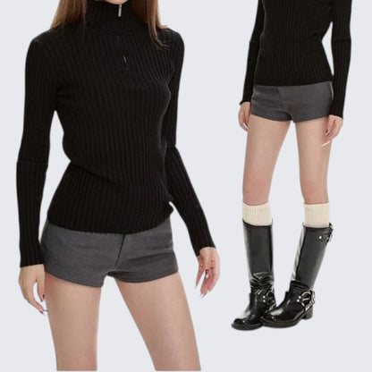 Black High - Neck Zipper Thickened Long - Sleeve Sweater For Women - Autumn & Winter - tutufox - 