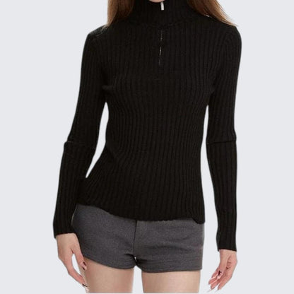 Black High - Neck Zipper Thickened Long - Sleeve Sweater For Women - Autumn & Winter - tutufox - 