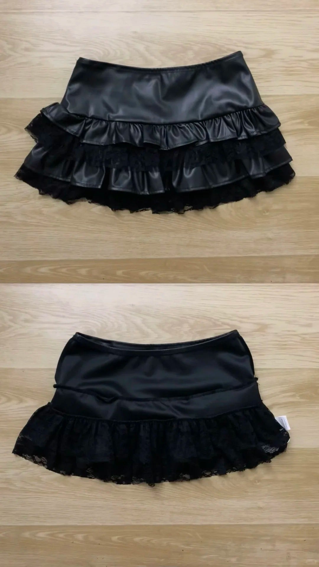 Black Lace Top and Layered Ruffle Skirt Y2K Outfit - tutufox - 