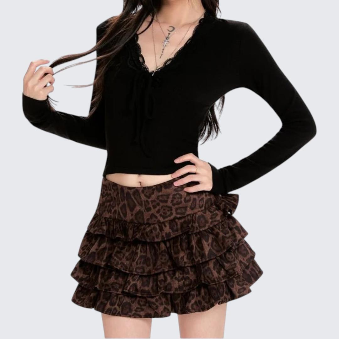 Black Lace V-Neck Long-Sleeve T-Shirt For Women - Spring & Summer