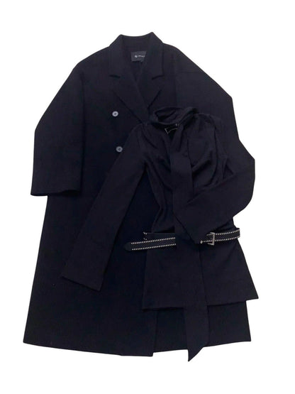 Black Long Coat with Top and Mini Skirt Y2K Three - Piece Set - tutufox - 