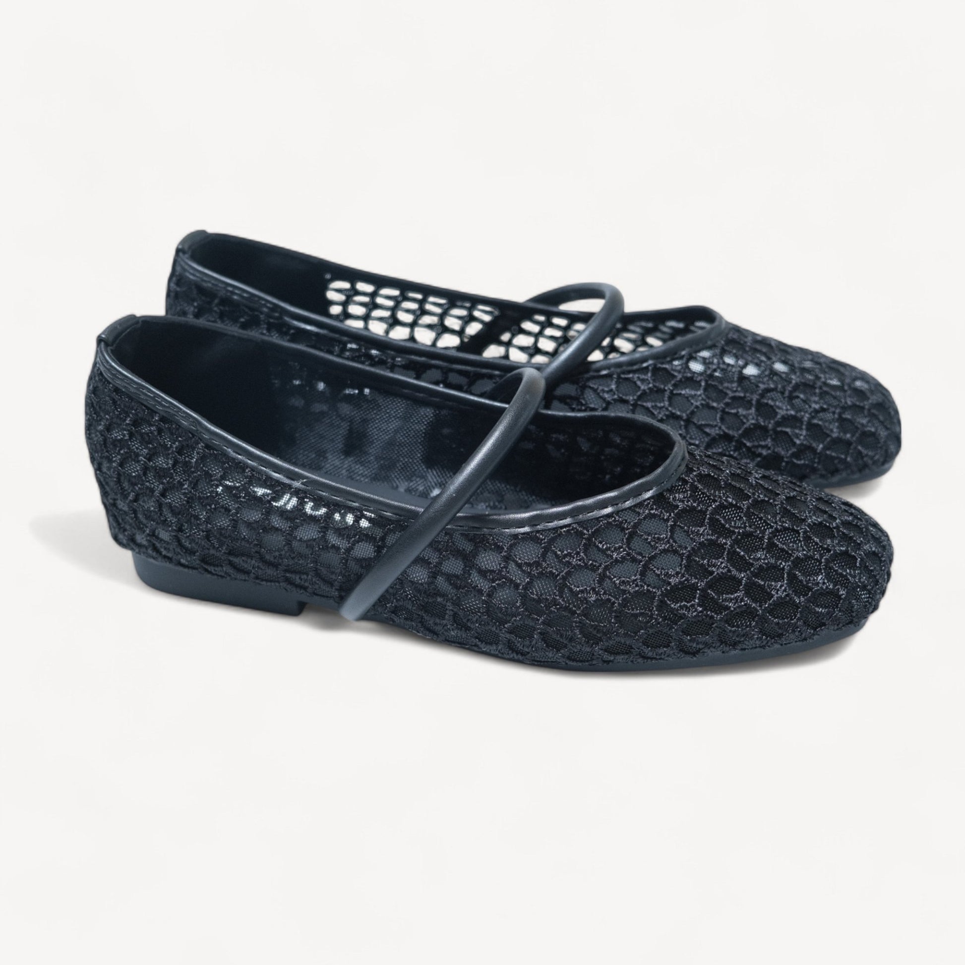 black mary jane almond toe flats sandals right oblique view  