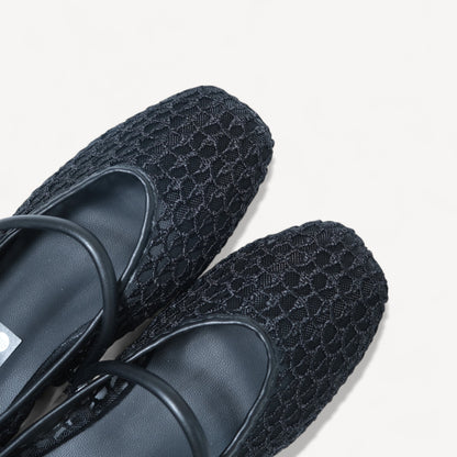 black mary jane almond toe flats sandals toe detail  
