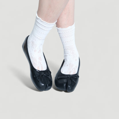 Black Matte Bow Mary Jane Flats Tabi - tutufox - tabis