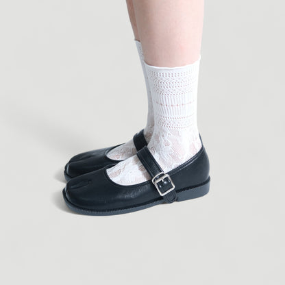 Black Matte Split Toe Mary Jane Tabi - tutufox - tabis