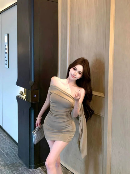 Black Off - The - Shoulder Hot Girl Slimming Bodycon Summer Mini Dress - tutufox - 