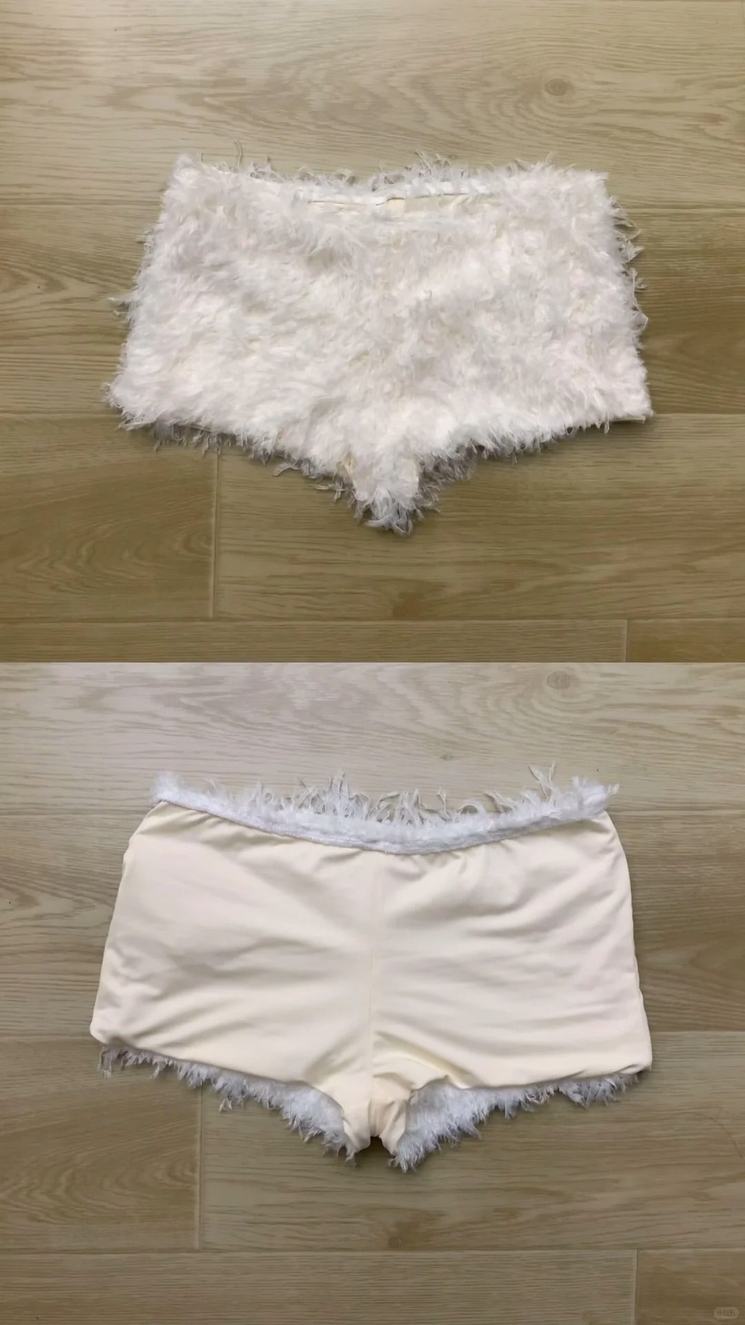 Black One - Shoulder Top with White Fur Shorts Y2K Two - Piece Set - tutufox - 