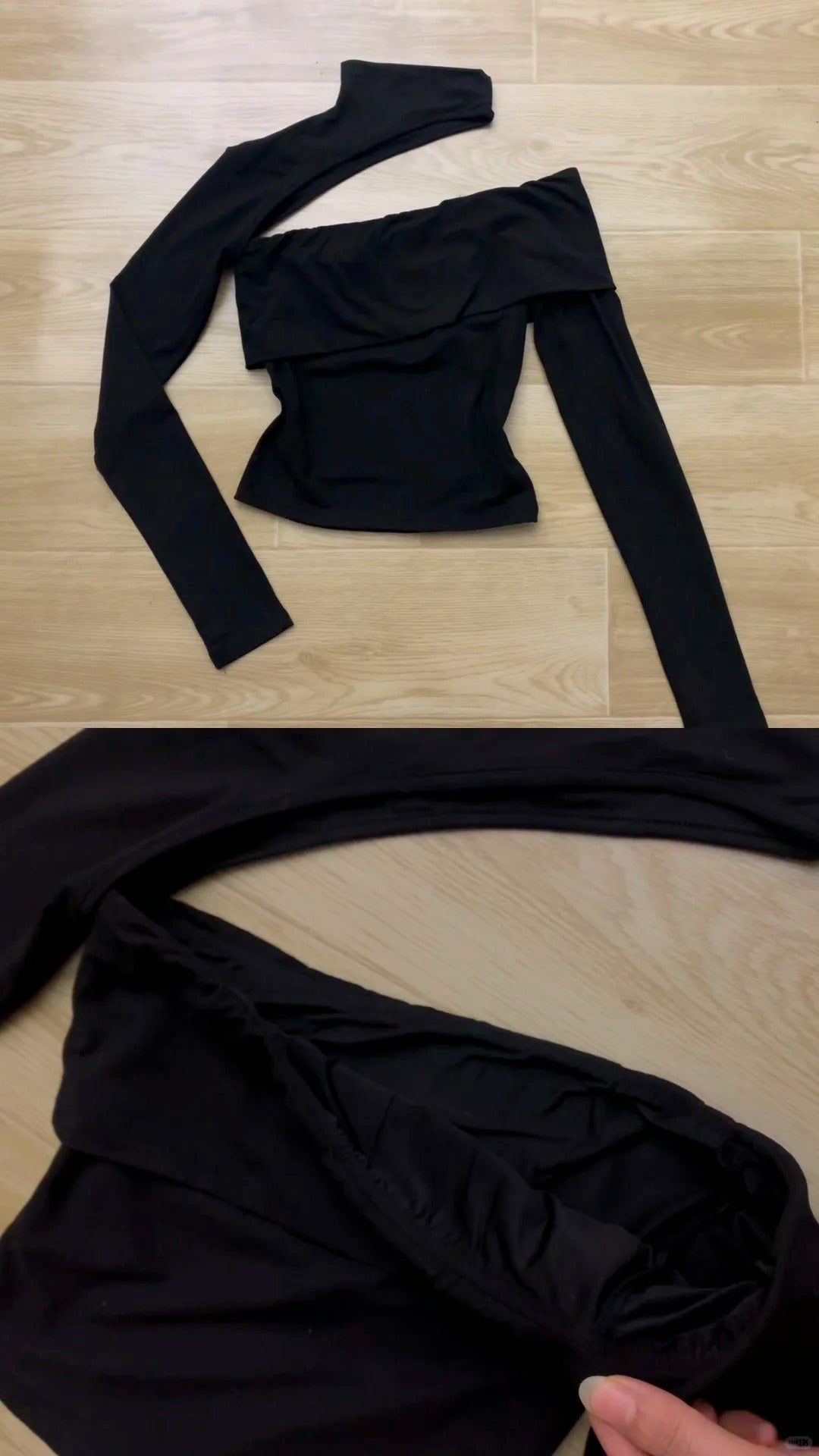Black One - Shoulder Top with White Fur Shorts Y2K Two - Piece Set - tutufox - 