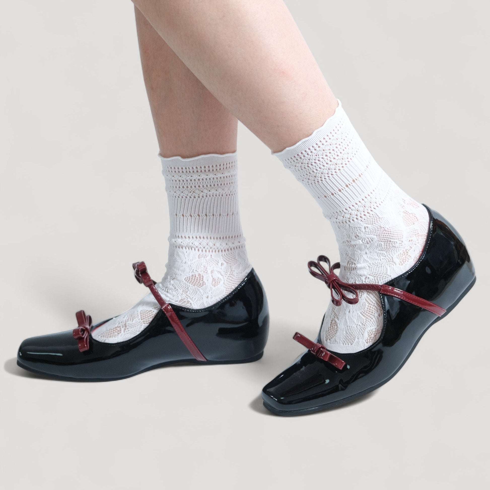 black patent mary jane bow flats model walking  