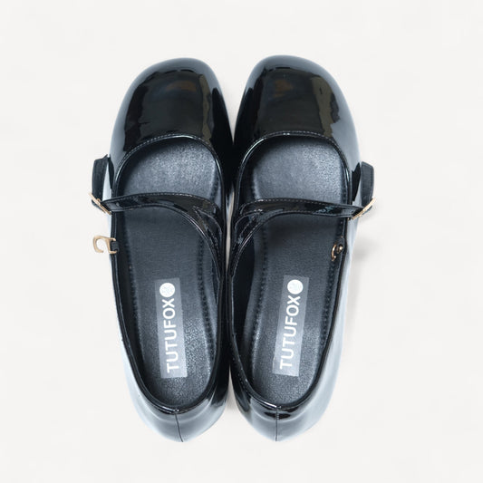 Black Patent Mary Jane Round Toe Flats - tutufox - shoes
