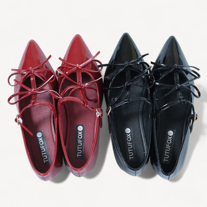 Black Patent T - Strap Ballet Flats - tutufox - shoes