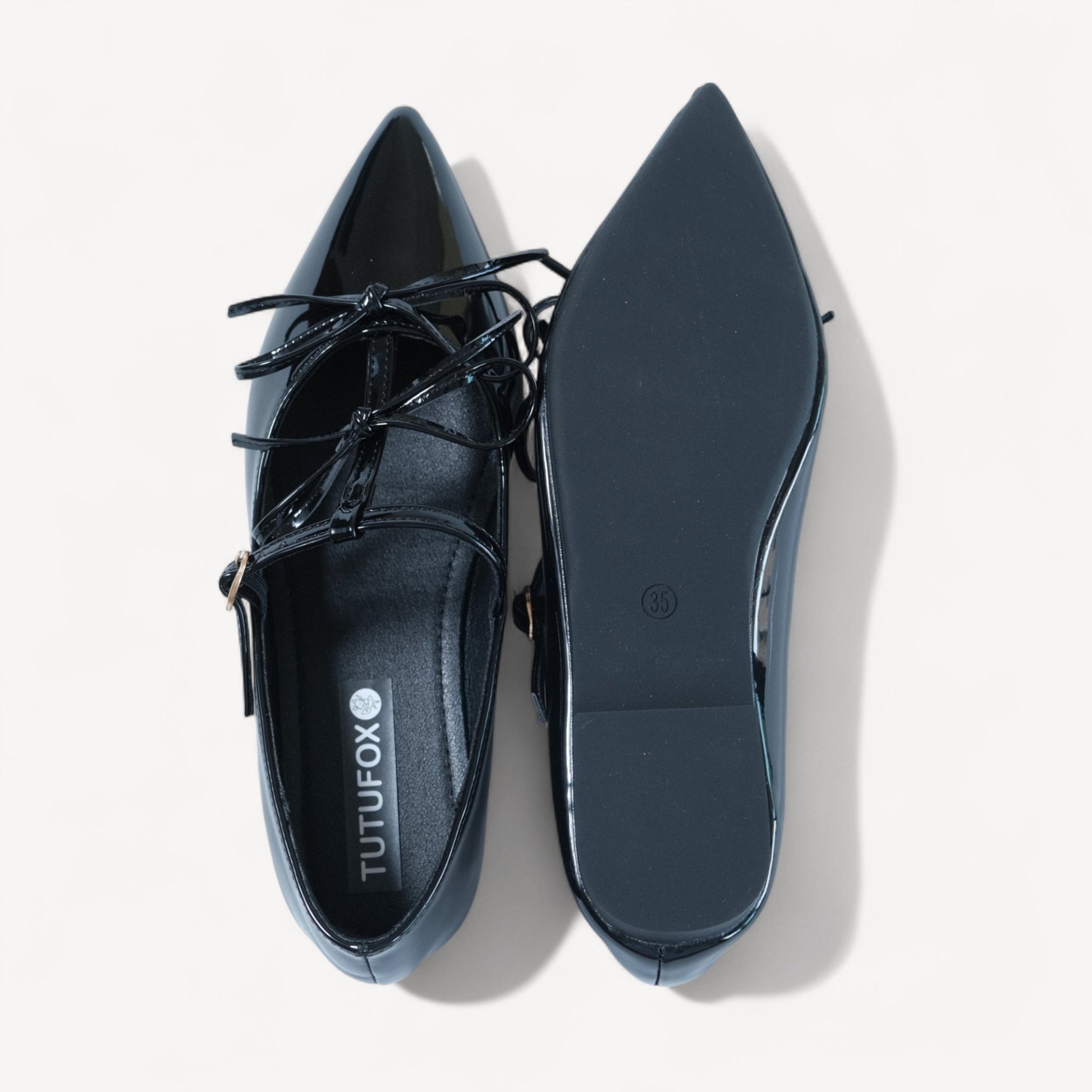 Black Patent T - Strap Ballet Flats - tutufox - shoes