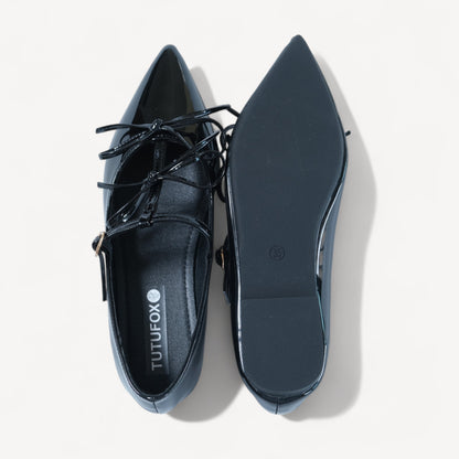 Black Patent T - Strap Ballet Flats - tutufox - shoes