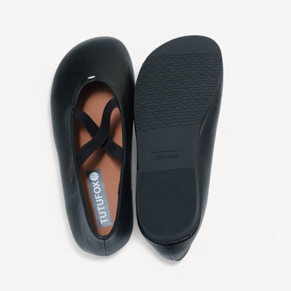 Black Soft Leather Ballet Crisscross Strap Flats - tutufox - shoes