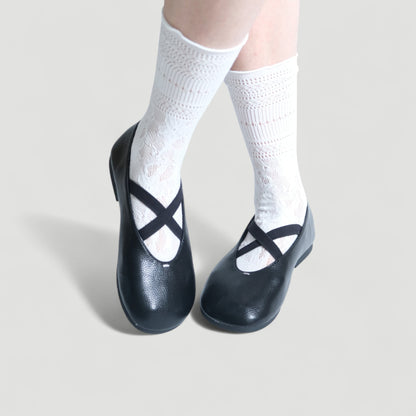 Black Soft Leather Ballet Crisscross Strap Flats - tutufox - shoes