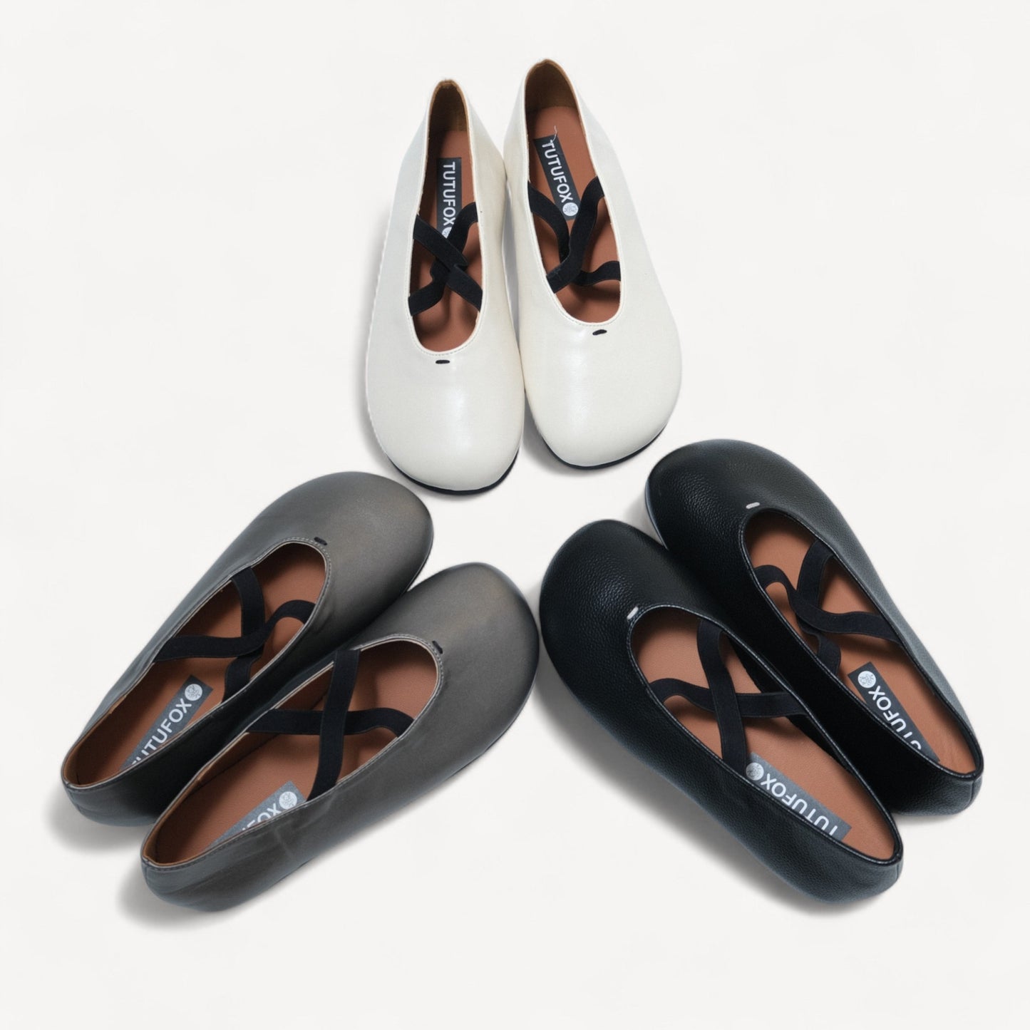 Black Soft Leather Ballet Crisscross Strap Flats - tutufox - shoes