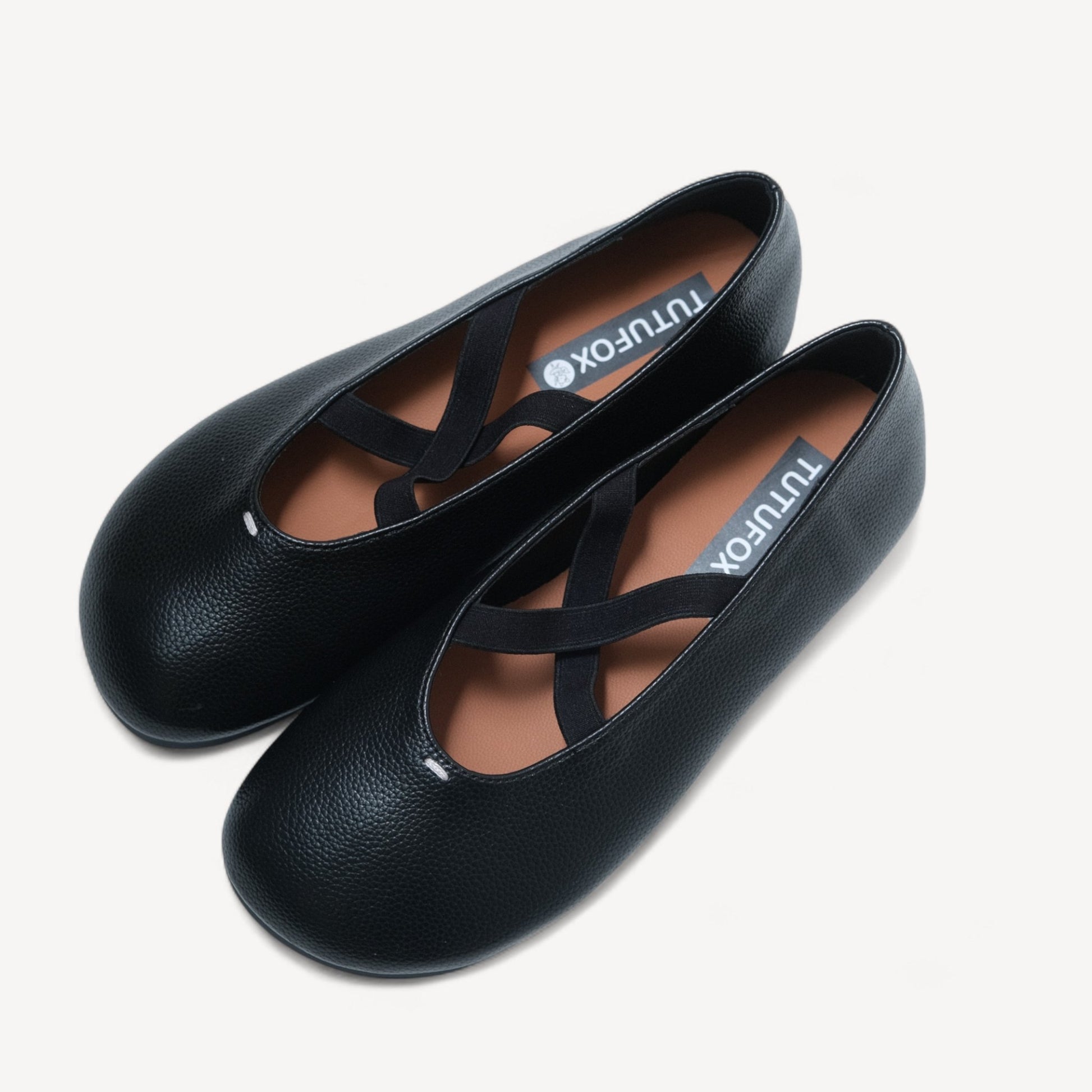 Black Soft Leather Ballet Crisscross Strap Flats - tutufox - shoes