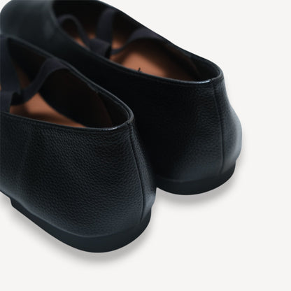 Black Soft Leather Ballet Crisscross Strap Flats - tutufox - shoes