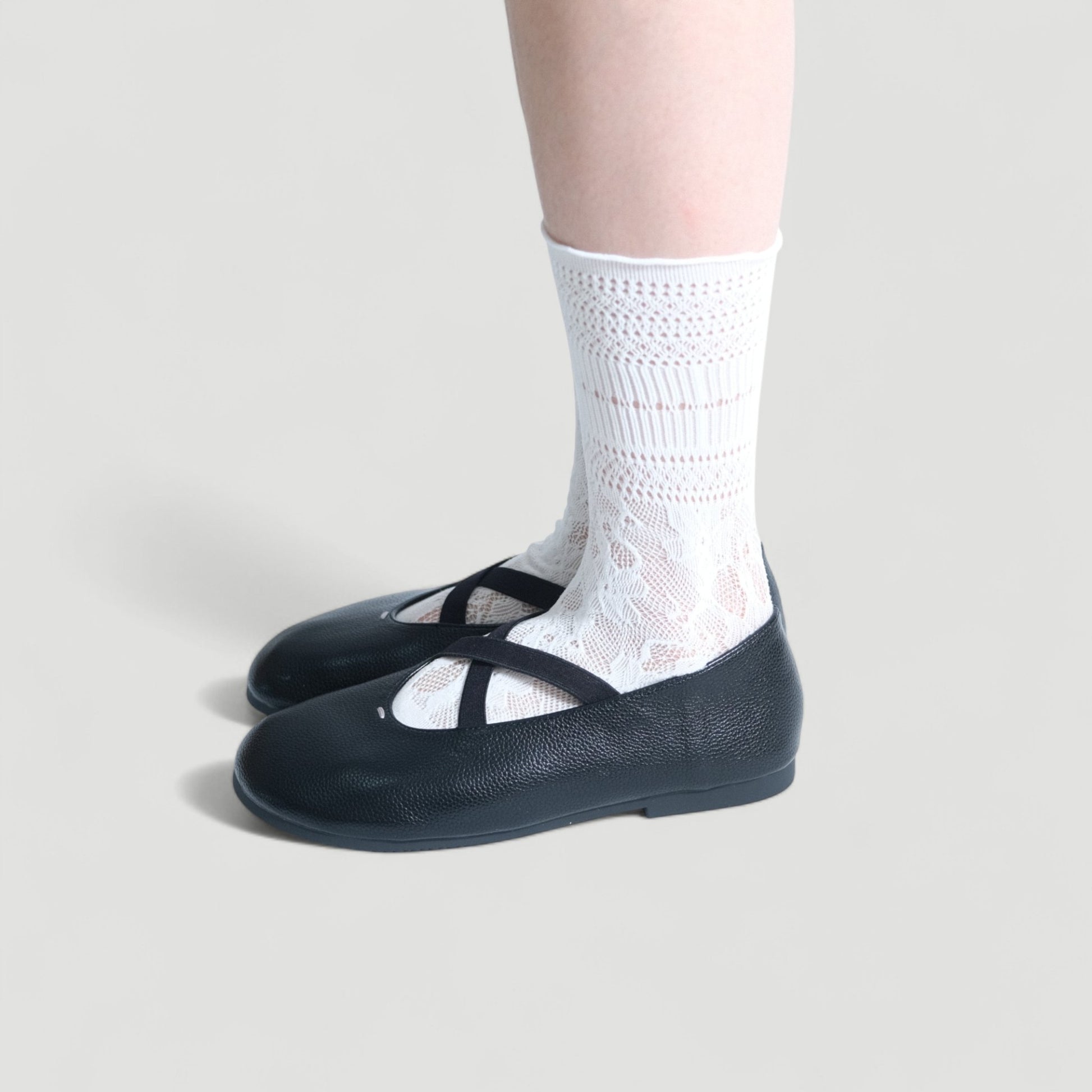 Black Soft Leather Ballet Crisscross Strap Flats - tutufox - shoes