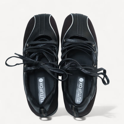 Black Soft Leather Square Toe Balletsneaker Flats - tutufox - shoes