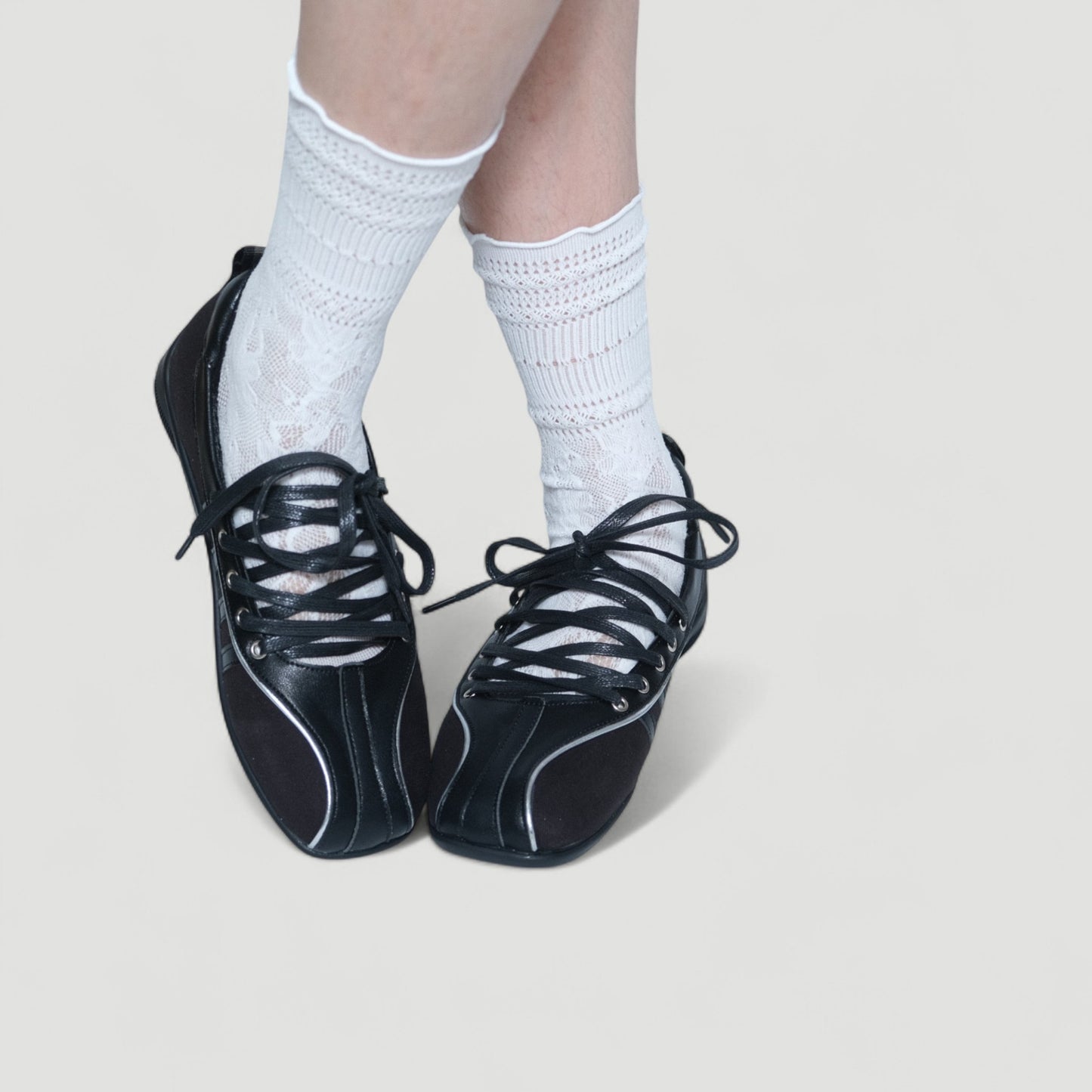 Black Soft Leather Square Toe Balletsneaker Flats - tutufox - shoes