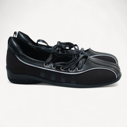 Black Soft Leather Square Toe Balletsneaker Flats - tutufox - shoes