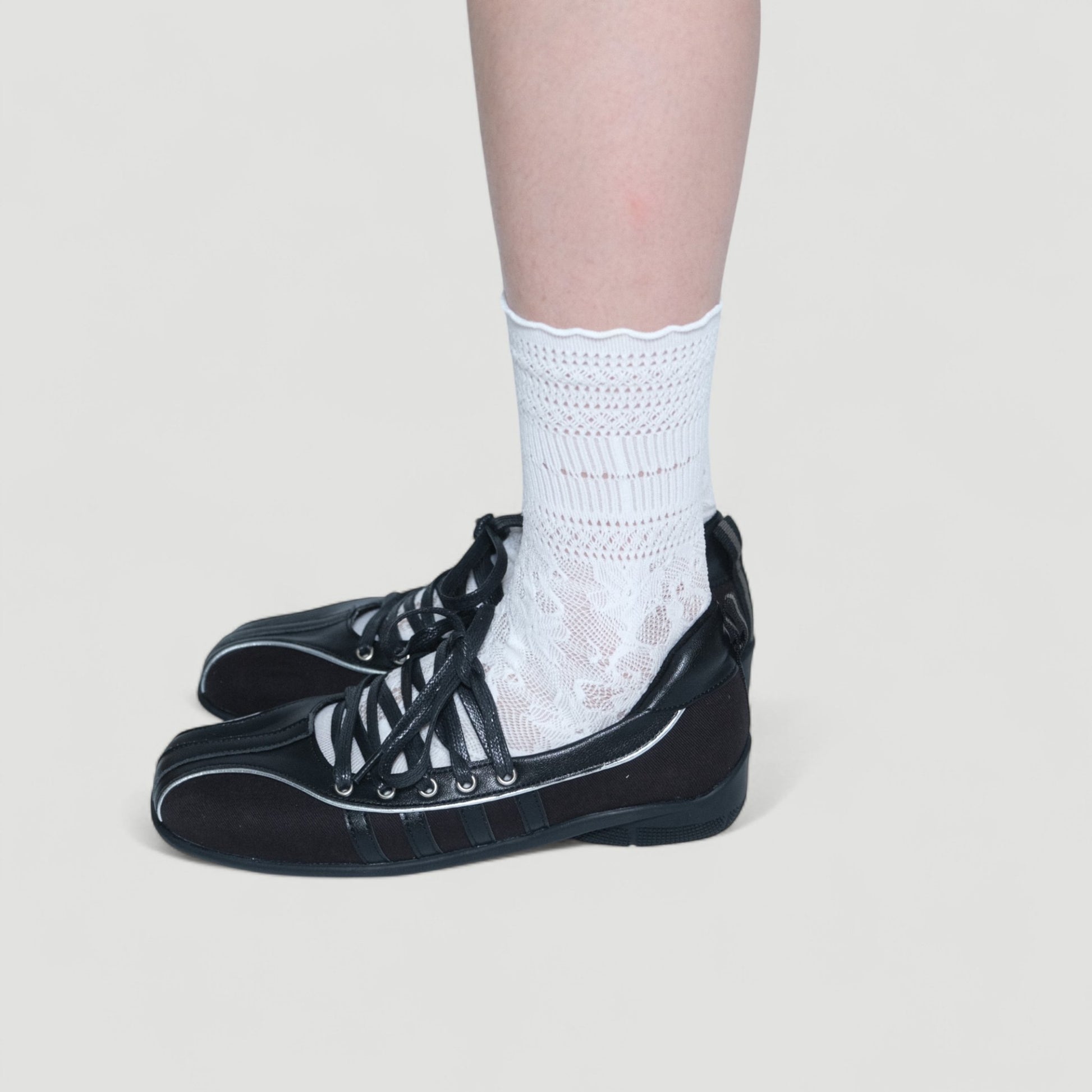 Black Soft Leather Square Toe Balletsneaker Flats - tutufox - shoes