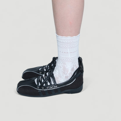 Black Soft Leather Square Toe Balletsneaker Flats - tutufox - shoes