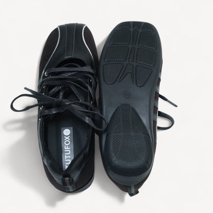 Black Soft Leather Square Toe Balletsneaker Flats - tutufox - shoes