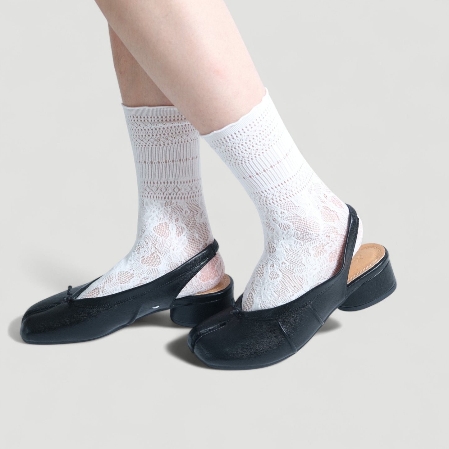 Black Split Toe Leather Slingback Tabi - tutufox - tabis