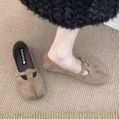 Black Suede Mule Split - Toe Flat Shoes Tabi - tutufox - tabis
