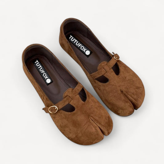 Black Suede Mule Split - Toe Flat Shoes Tabi - tutufox - tabis