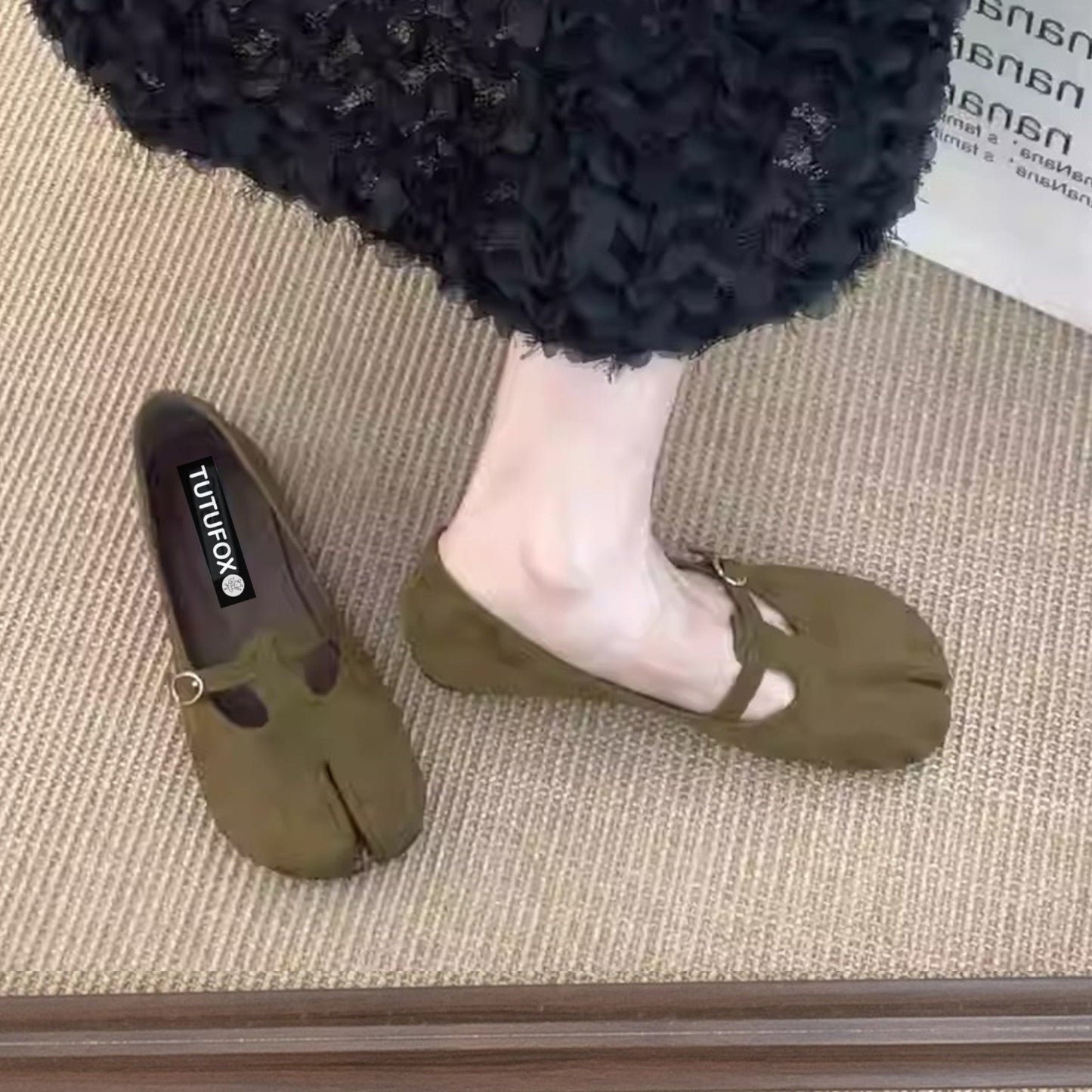 Black Suede Mule Split - Toe Flat Shoes Tabi - tutufox - tabis