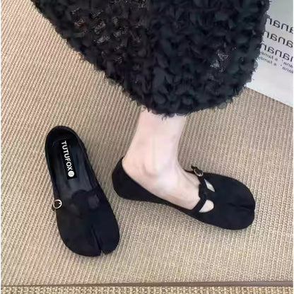 Black Suede Mule Split - Toe Flat Shoes Tabi - tutufox - tabis