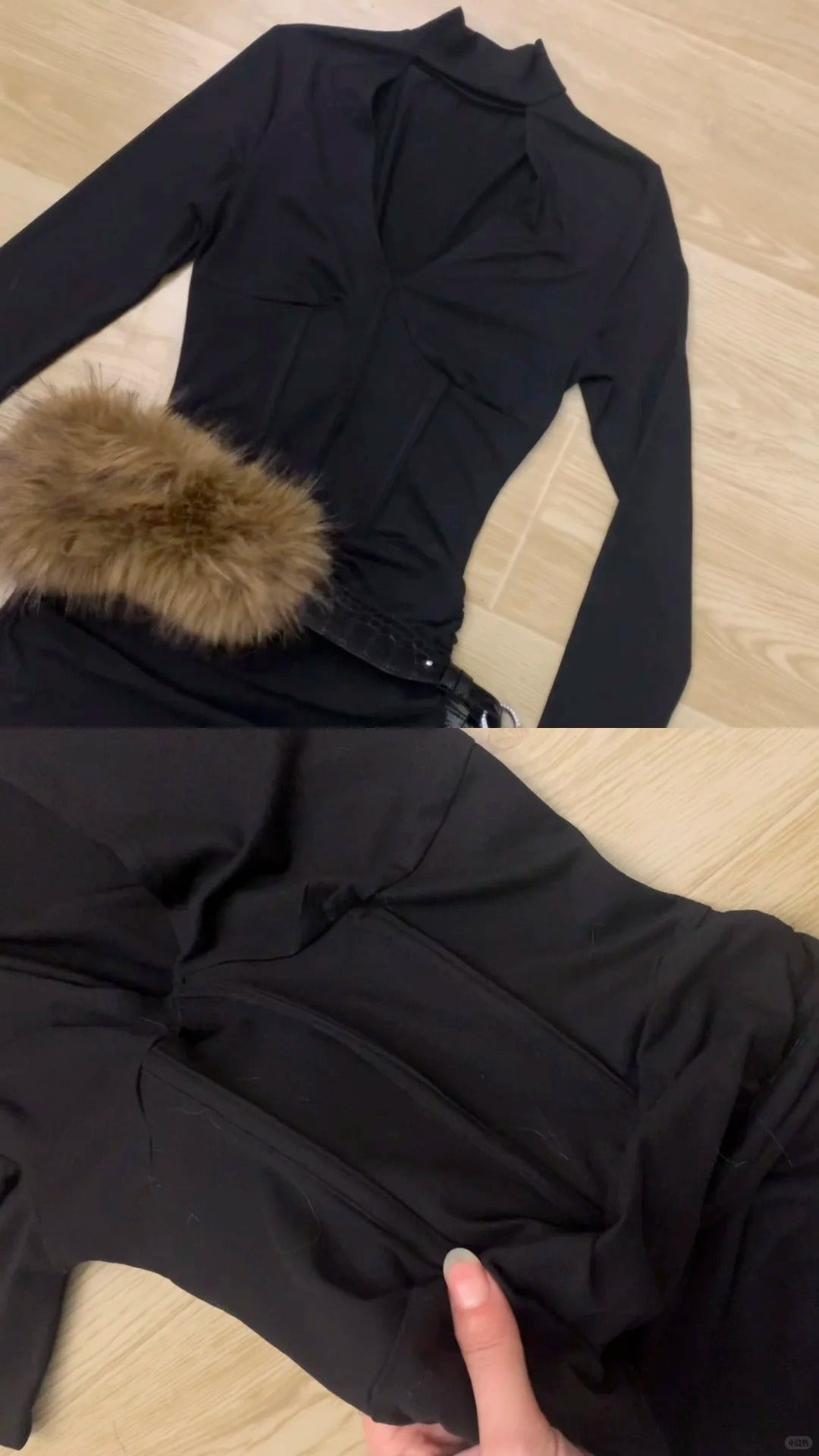 Black V - Neck Long Sleeve Dress Y2K Minimal - tutufox - 