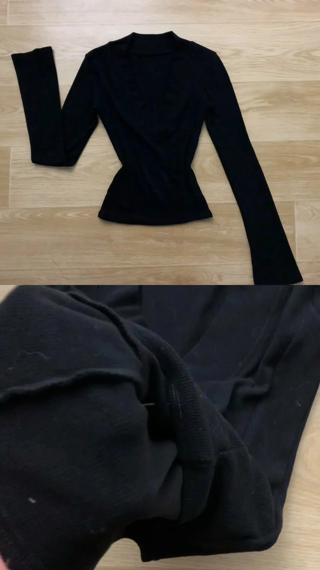 Black V - Neck Top and Shorts with Fur Collar Coat Y2K Outfit - tutufox - 