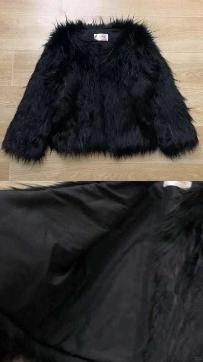 Blue Tie Top with Black Fur Vest and Leather Pants Y2K Outfit - tutufox - 