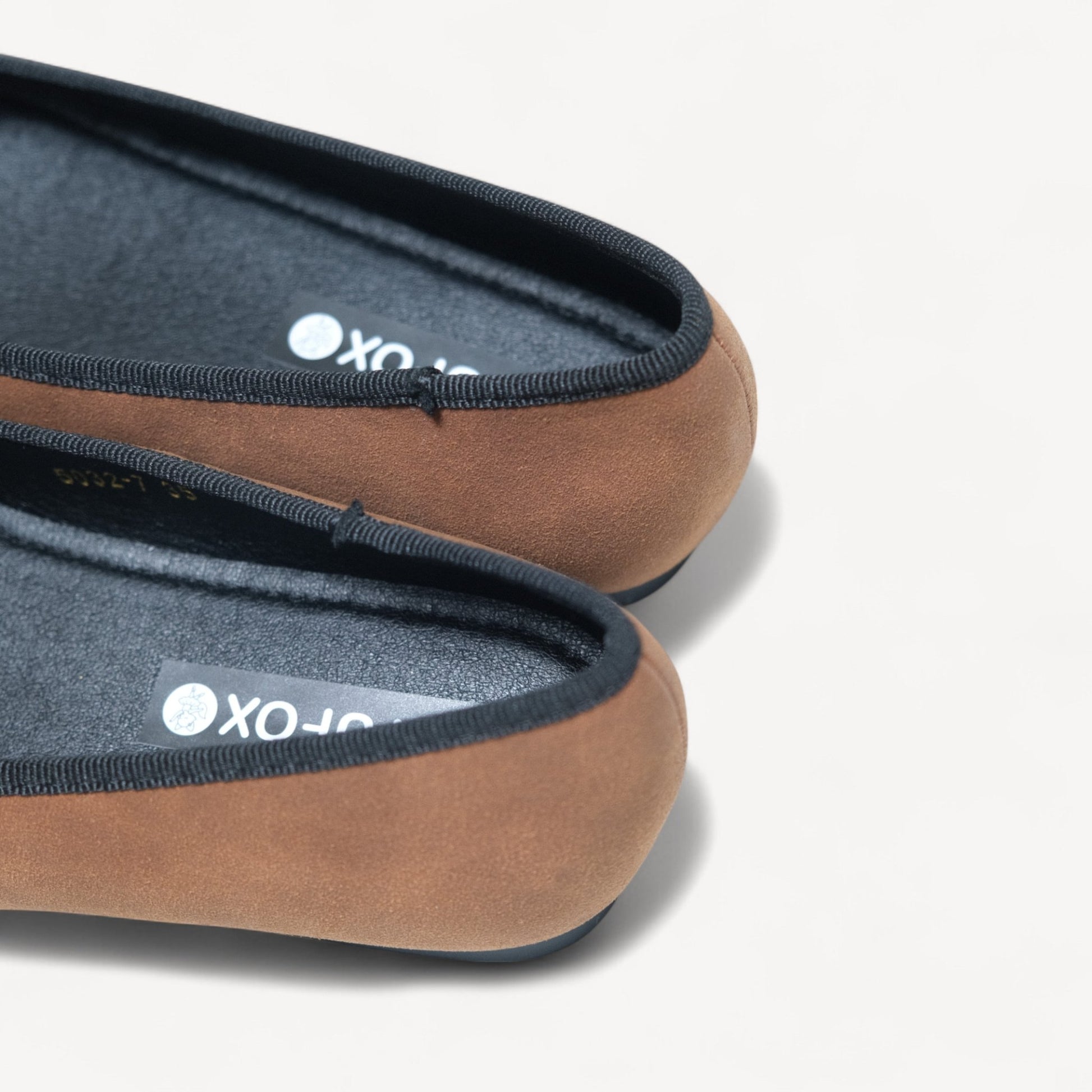 brown almond toe ballet bow flats heel detail  