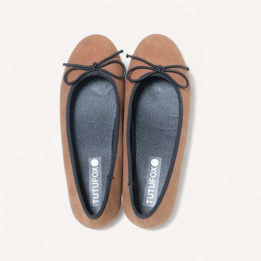 brown almond toe ballet bow flats front view  