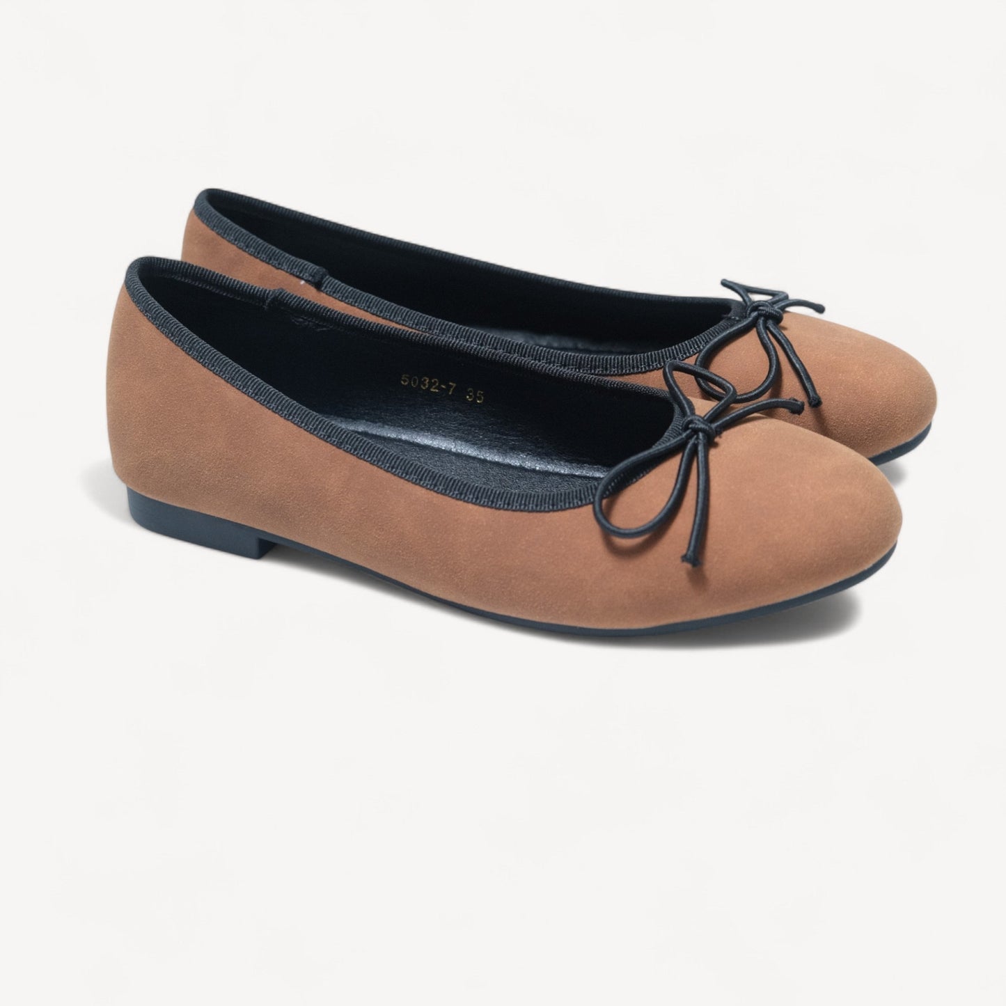 brown almond toe ballet bow flats oblique view  