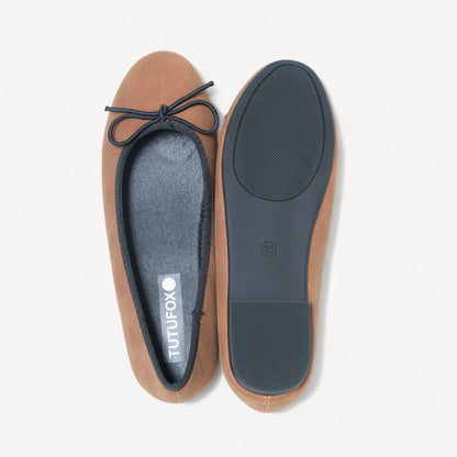 brown almond toe ballet bow flats sole view  
