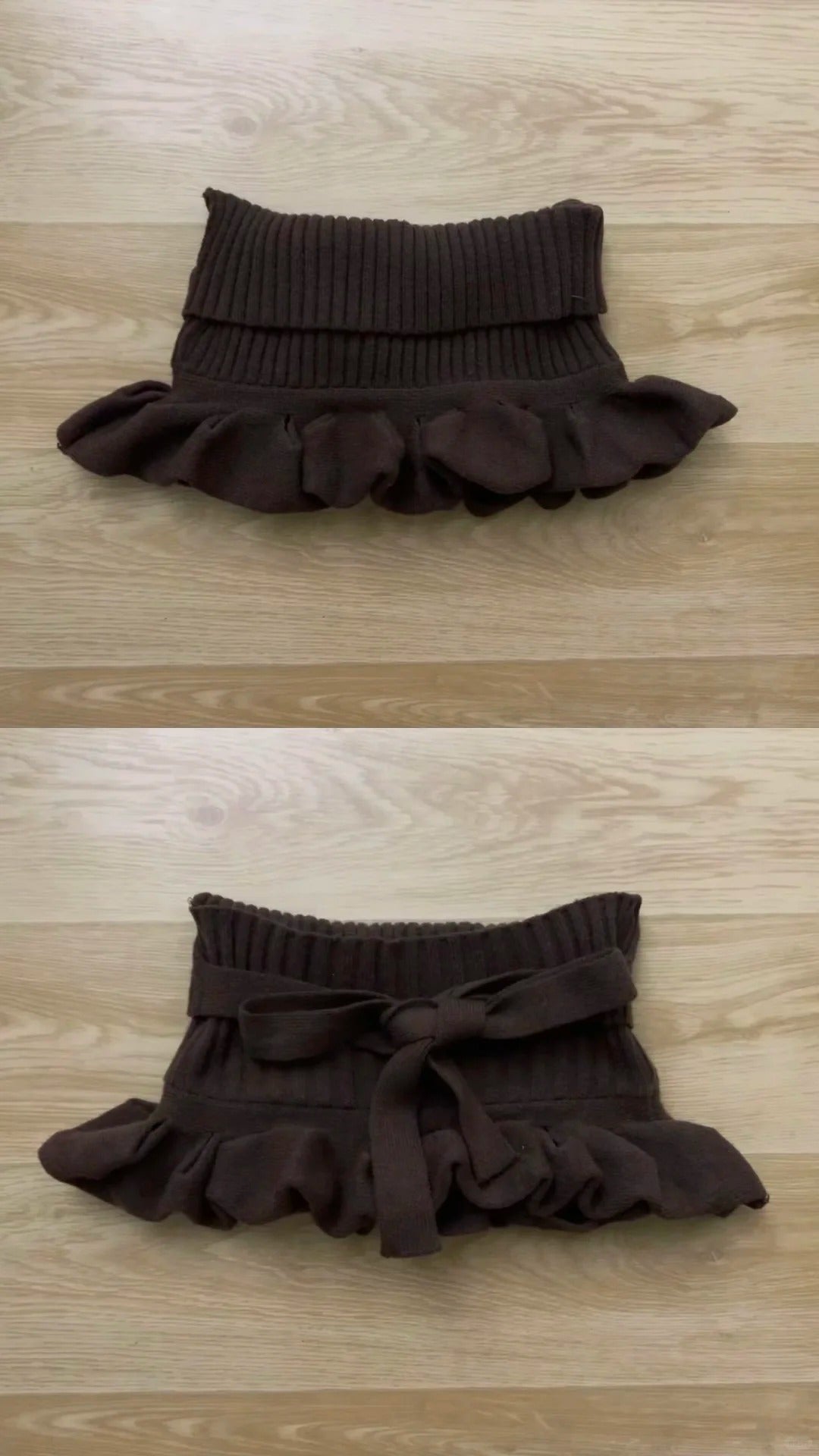Brown Knit Tube Top and Ruffle Skirt Y2K Outfit - tutufox - 