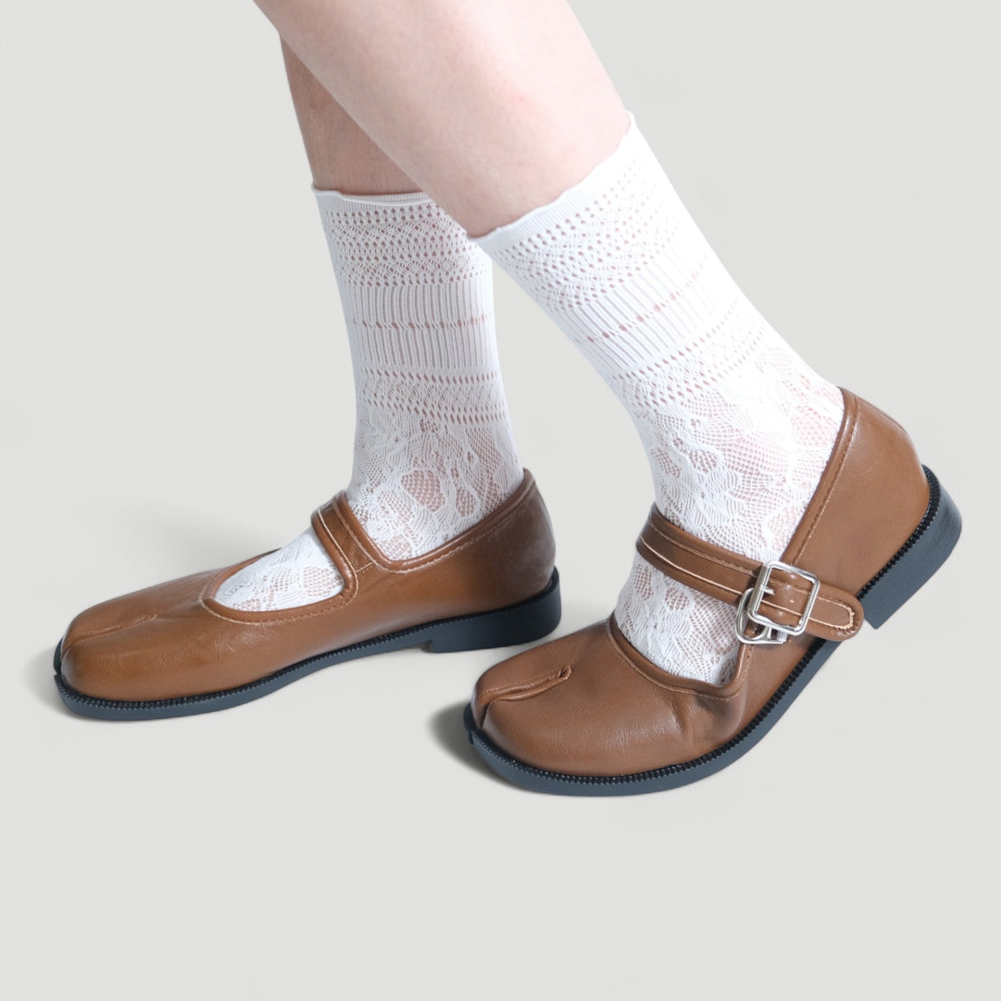 Brown Mary Jane Split Toe Flats Tabi - tutufox - tabis