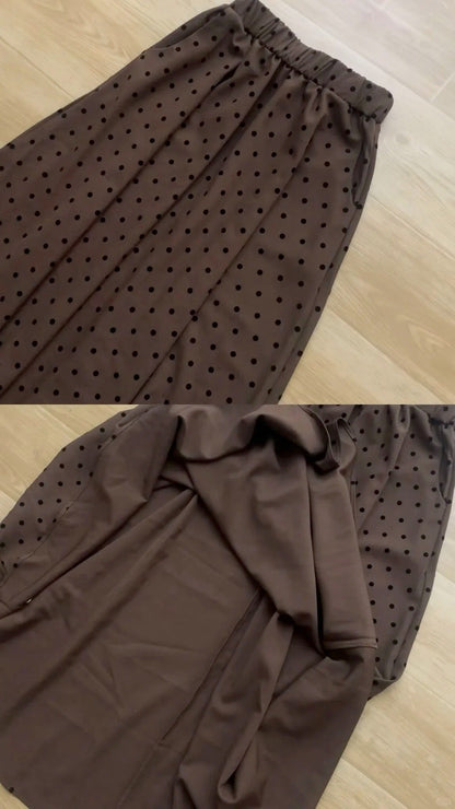 Brown Off - Shoulder Fur Top with Polka Maxi Skirt Y2K Two - Piece - tutufox - 