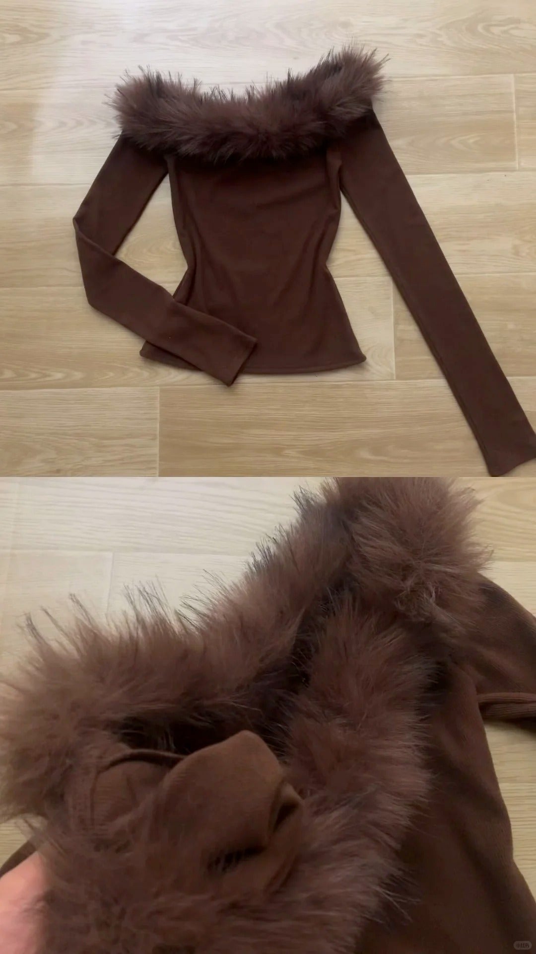 Brown Off - Shoulder Fur Top with Polka Maxi Skirt Y2K Two - Piece - tutufox - 