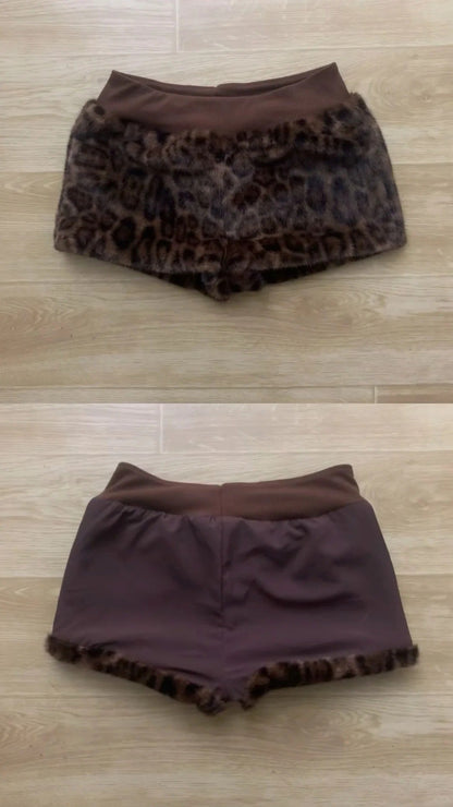 Brown Off - Shoulder Top and Leopard Shorts Y2K Outfit - tutufox - 