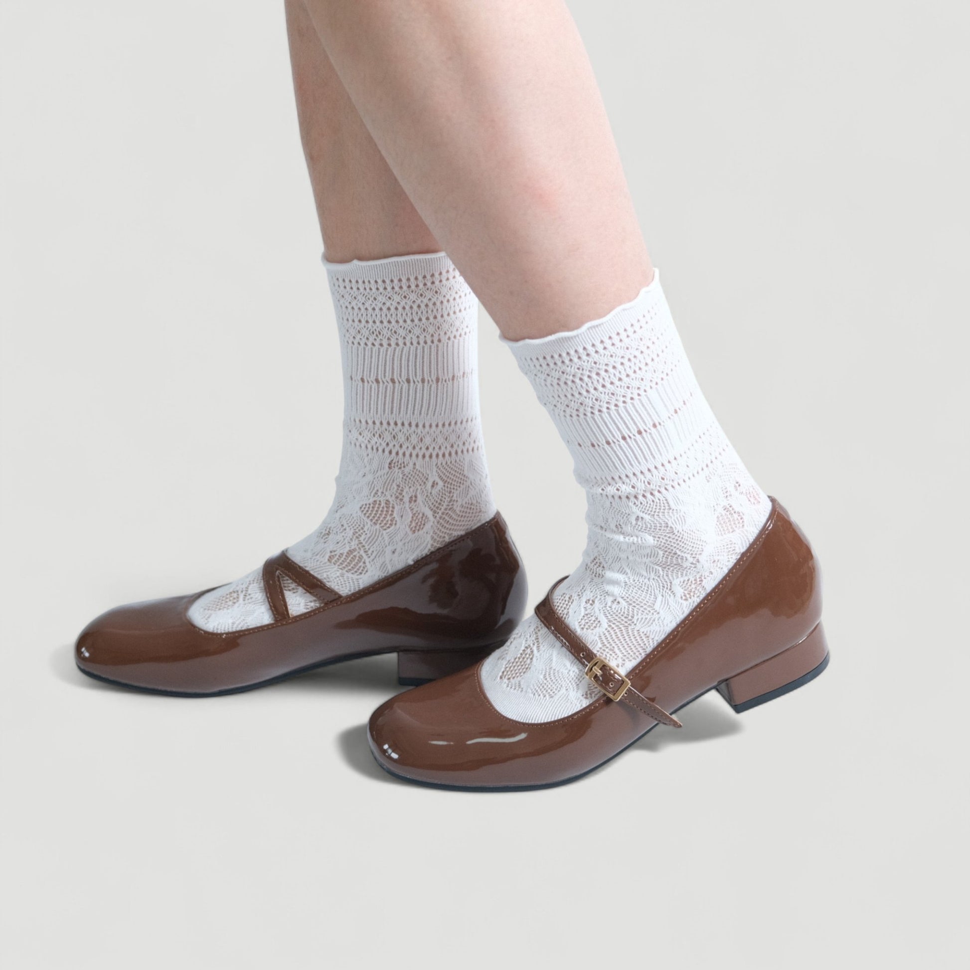 Brown Patent Mary Jane Buckle Strap Flats - tutufox - shoes